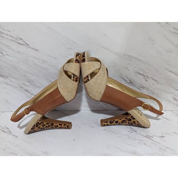 N by Nicole Miller Women's Tan Sandal Leather Side Leopard Print Heel Size 6.5M - Picture 5 of 8